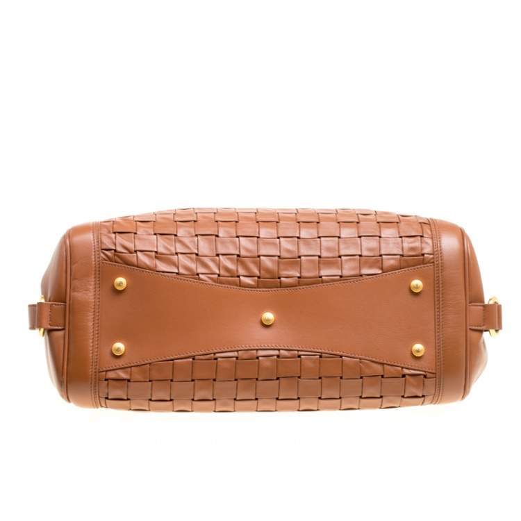 Pre Owned Escada Brown Woven Leather Horizontal Margaretha Tote 