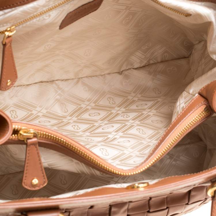 Pre Owned Escada Brown Woven Leather Horizontal Margaretha Tote 