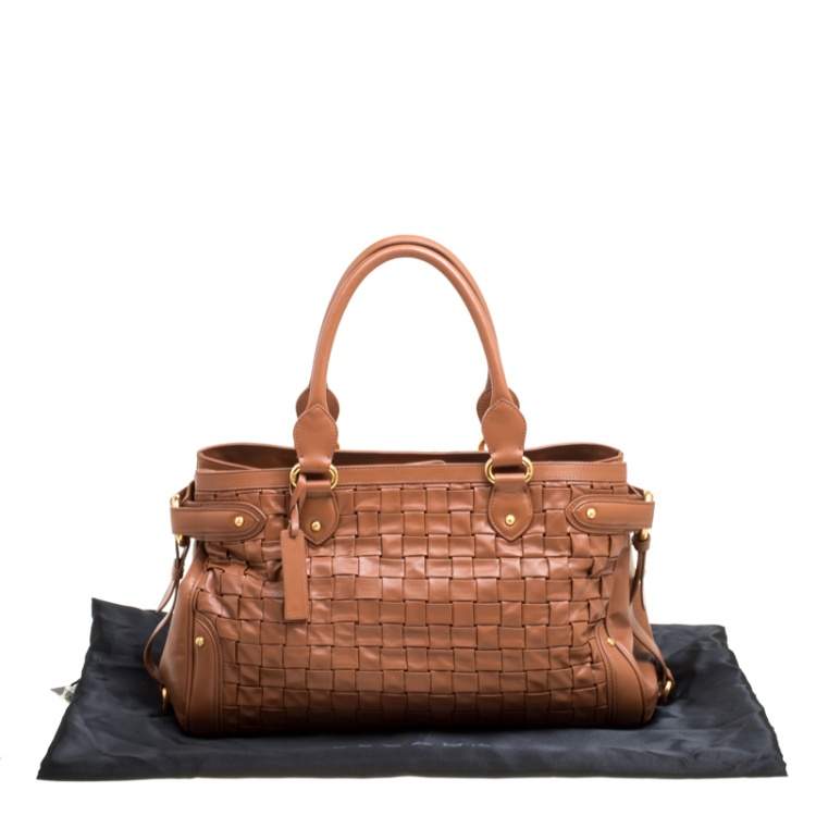 Pre Owned Escada Brown Woven Leather Horizontal Margaretha Tote 