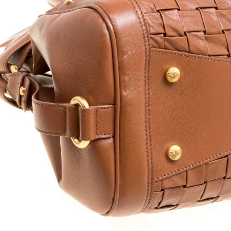 Pre Owned Escada Brown Woven Leather Horizontal Margaretha Tote 