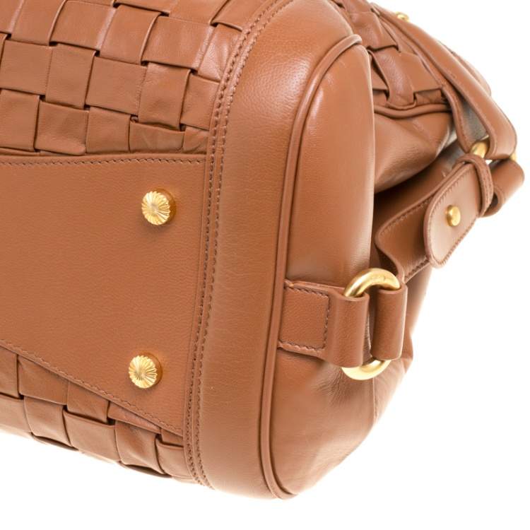 Pre Owned Escada Brown Woven Leather Horizontal Margaretha Tote 