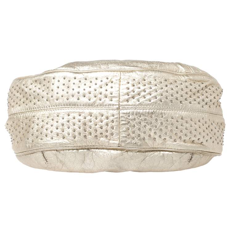 Pre Owned Escada Gold/White Leather Beaded Shoulder Bag
