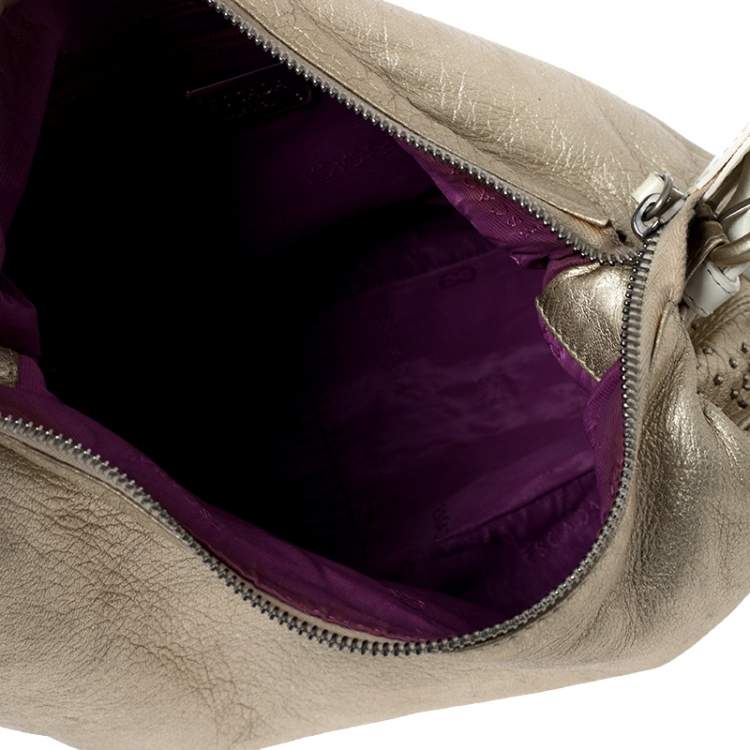 Pre Owned Escada Gold/White Leather Beaded Shoulder Bag