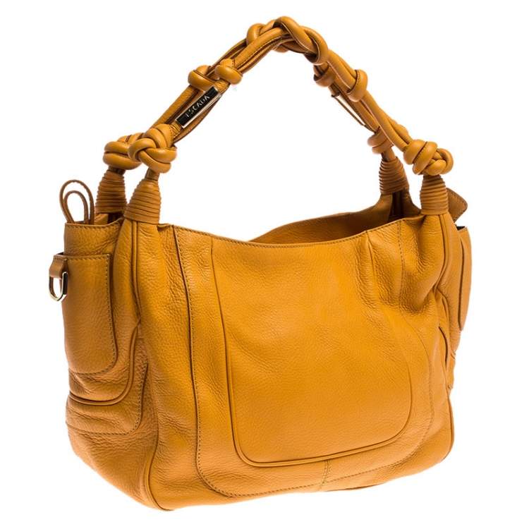 Pre Owned Escada Mustard Leather Knot Handle Shoulder Bag