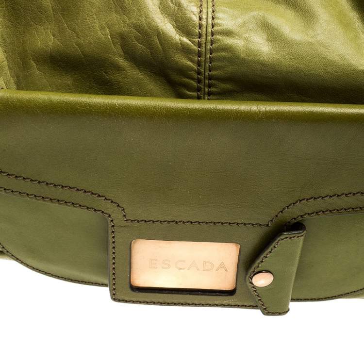 Pre Owned Escada Lime Green Leather Front Pocket Hobo