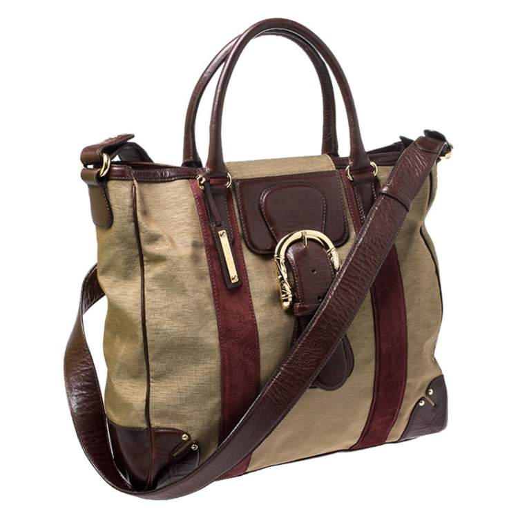 Pre Owned Escada Metallic Gold Nylon and Leather Buckle Flap Shoulder Bag