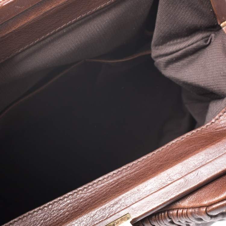 Pre Owned Escada Brown Pleated Leather Frame Tote
