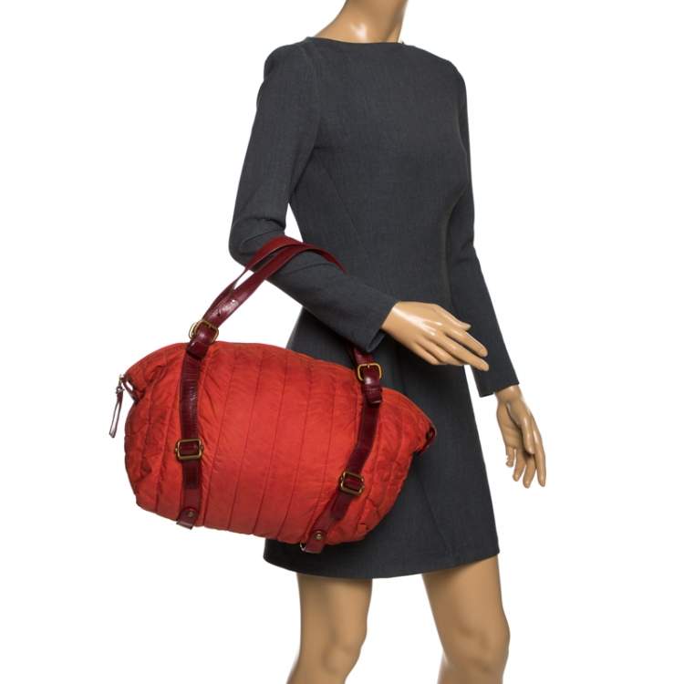 Pre Owned Escada Orange Nylon and Leather Shoulder Bag