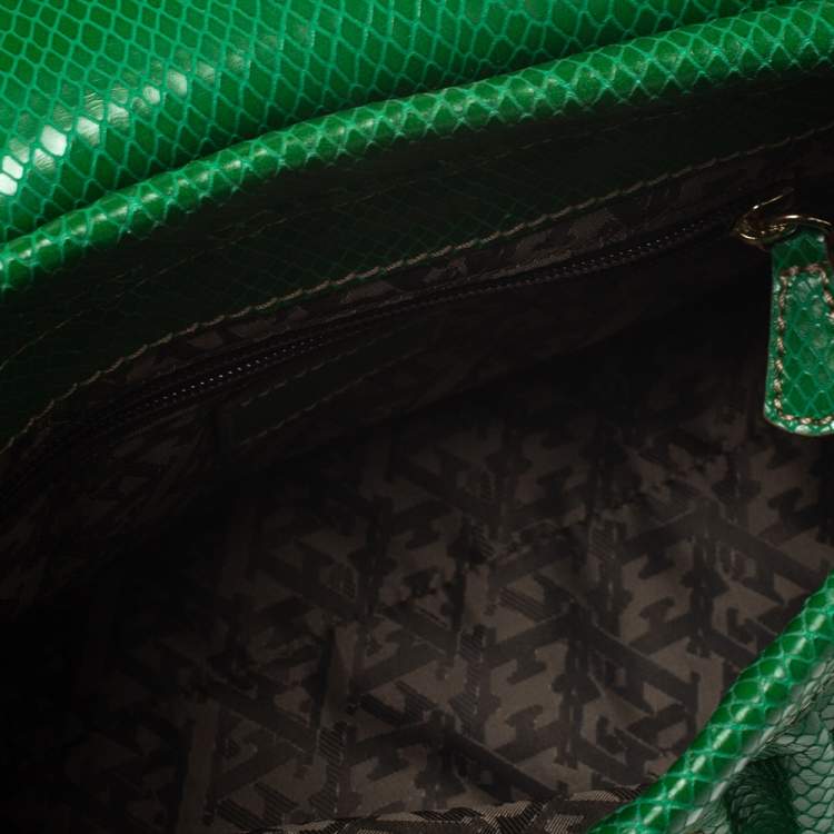 Pre Owned Escada Green Snakeskin Embossed Leather Top Handle Bag