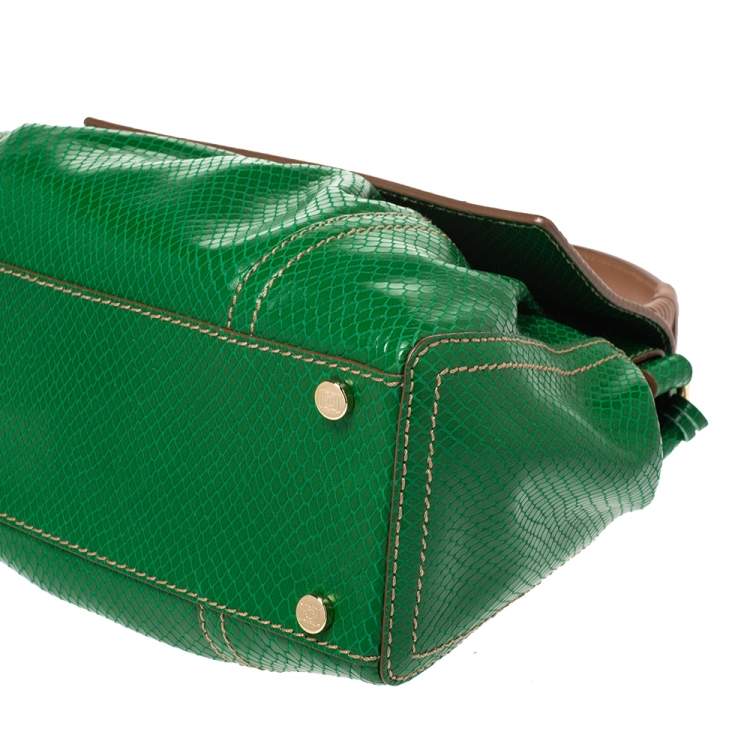 Pre Owned Escada Green Snakeskin Embossed Leather Top Handle Bag