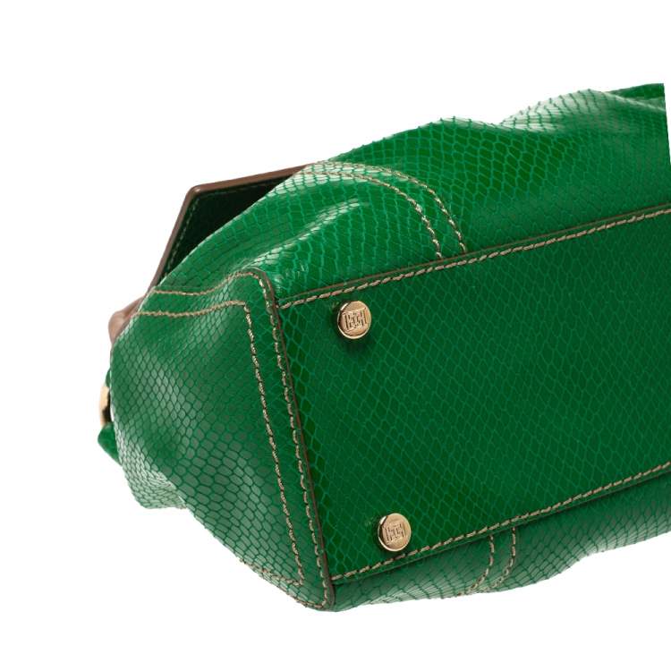 Pre Owned Escada Green Snakeskin Embossed Leather Top Handle Bag