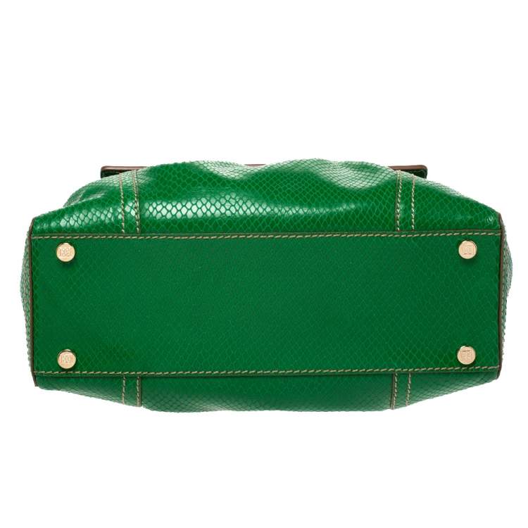 Pre Owned Escada Green Snakeskin Embossed Leather Top Handle Bag