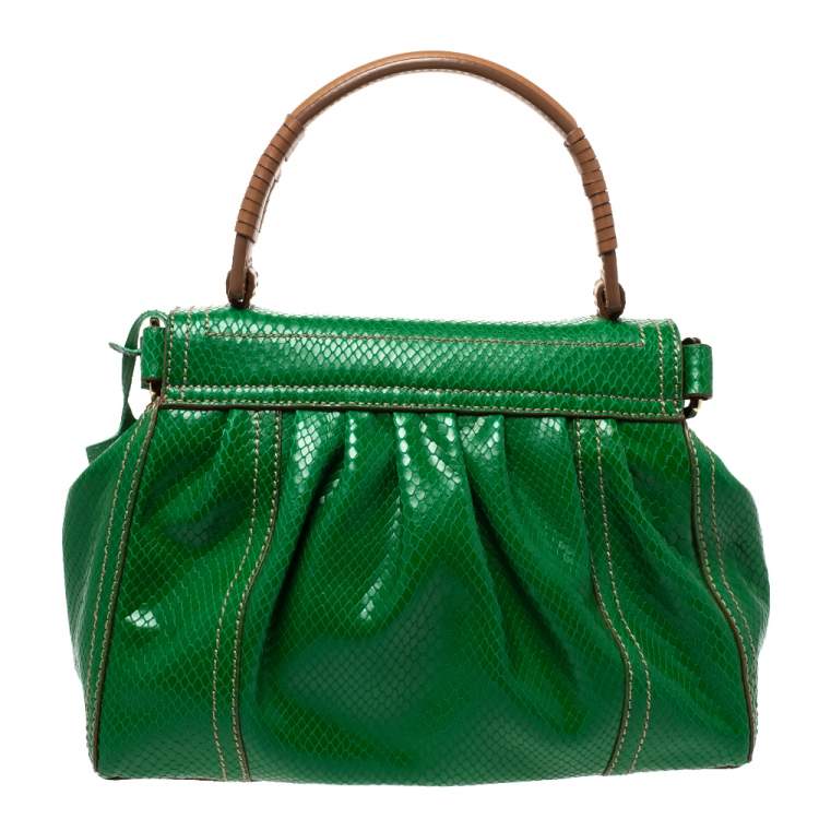 Pre Owned Escada Green Snakeskin Embossed Leather Top Handle Bag