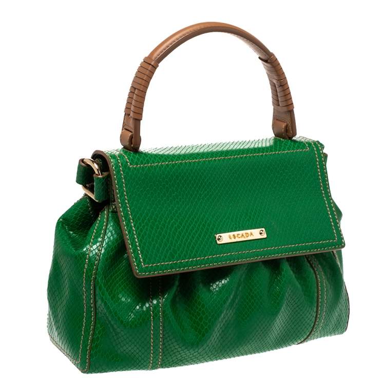 Pre Owned Escada Green Snakeskin Embossed Leather Top Handle Bag