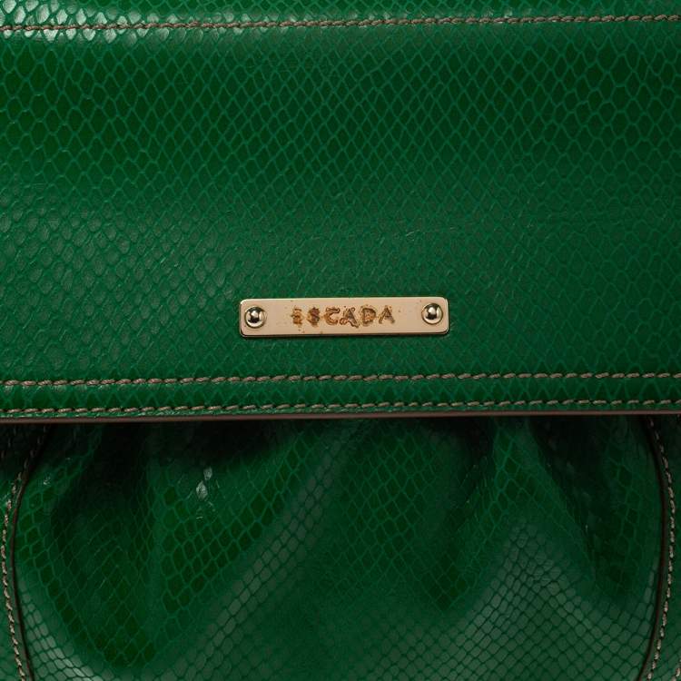 Pre Owned Escada Green Snakeskin Embossed Leather Top Handle Bag