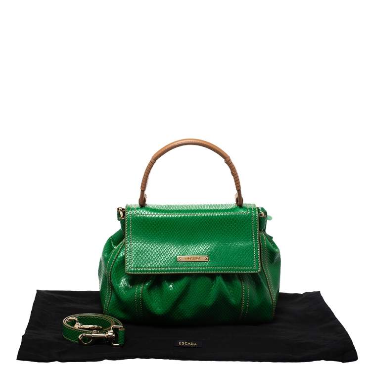 Pre Owned Escada Green Snakeskin Embossed Leather Top Handle Bag
