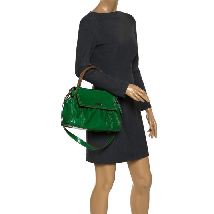 Pre Owned Escada Green Snakeskin Embossed Leather Top Handle Bag