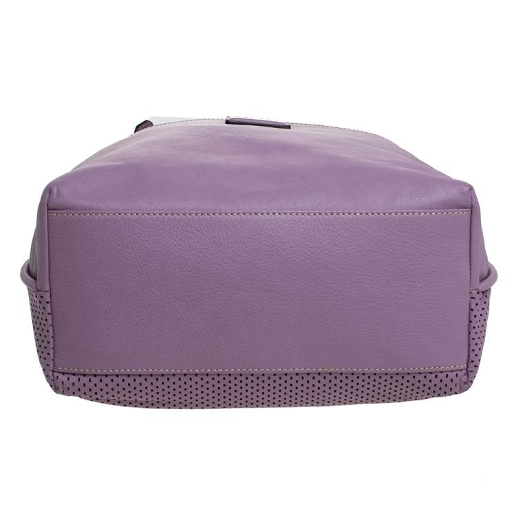 Pre Owned Escada Lilac Lazer Cut Leather Shopper Tote
