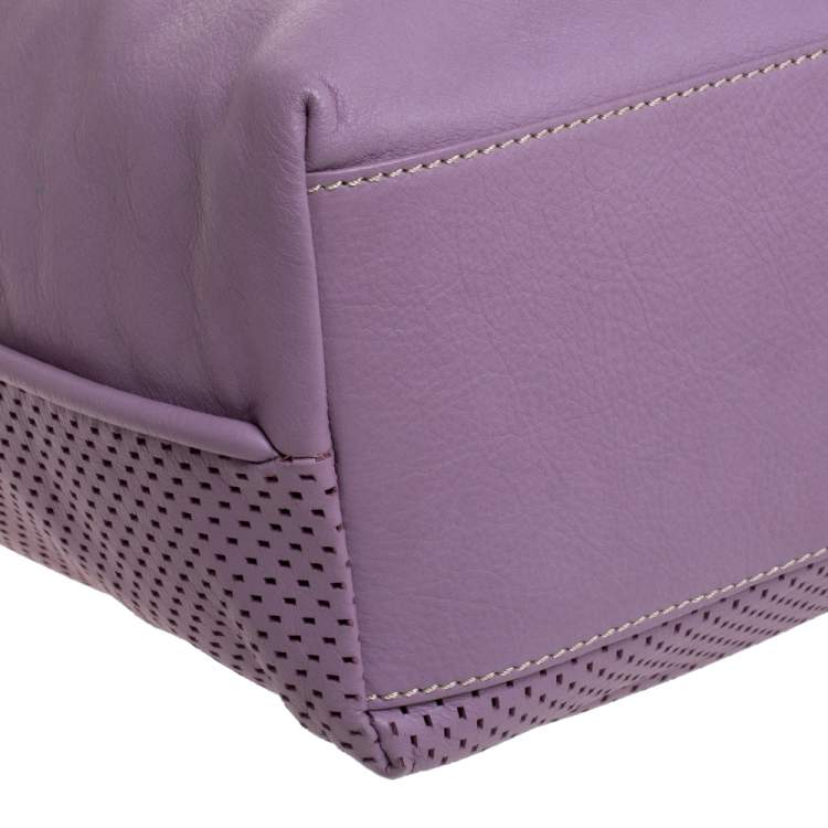 Pre Owned Escada Lilac Lazer Cut Leather Shopper Tote