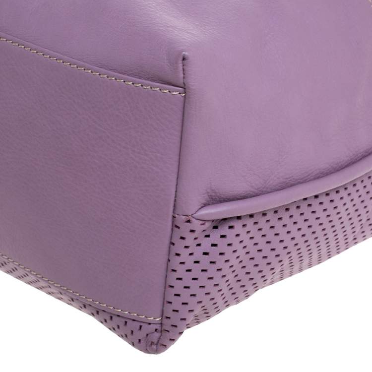 Pre Owned Escada Lilac Lazer Cut Leather Shopper Tote