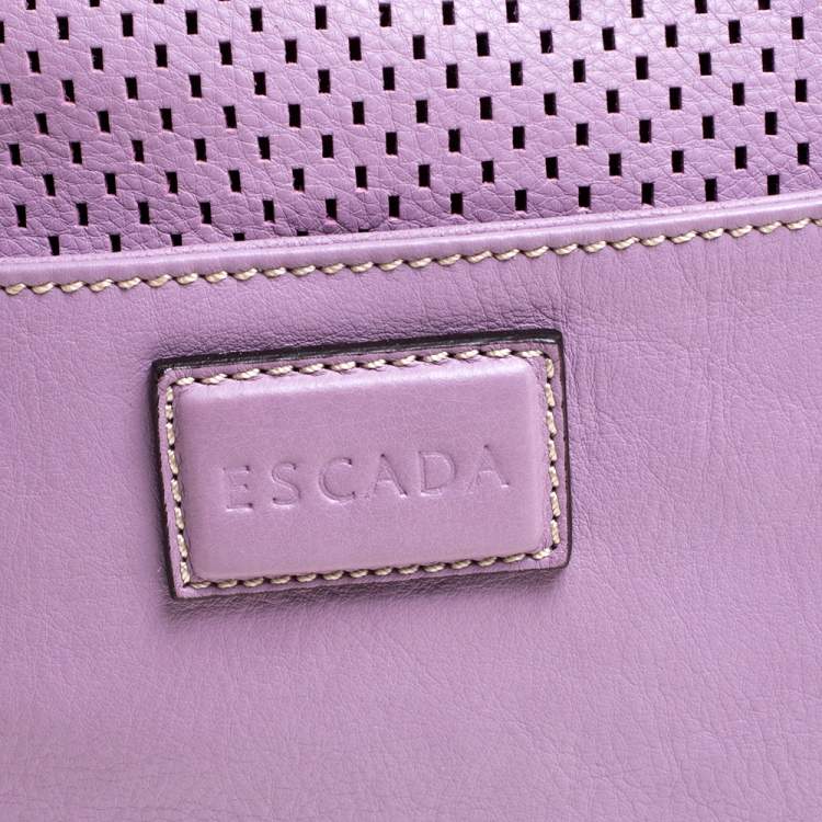 Pre Owned Escada Lilac Lazer Cut Leather Shopper Tote