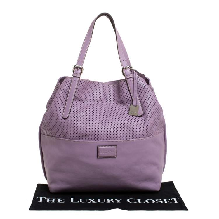 Pre Owned Escada Lilac Lazer Cut Leather Shopper Tote