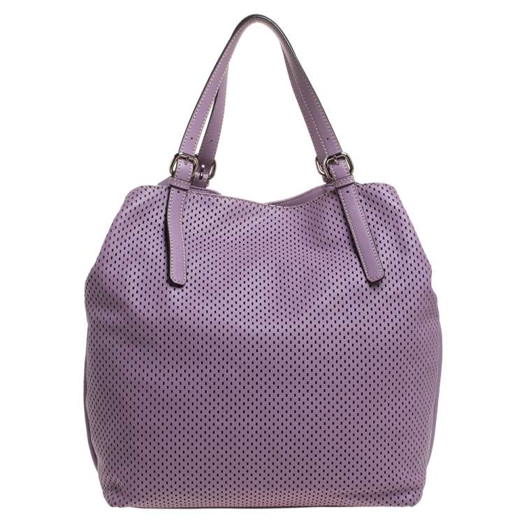 Pre Owned Escada Lilac Lazer Cut Leather Shopper Tote
