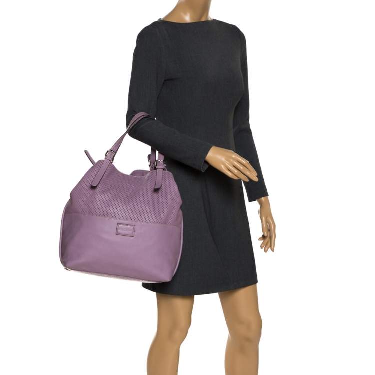 Pre Owned Escada Lilac Lazer Cut Leather Shopper Tote