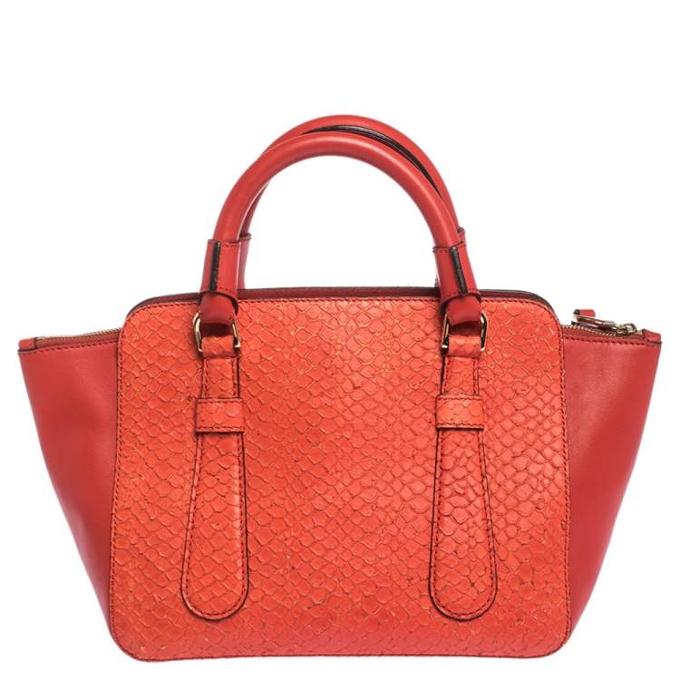 Pre Owned Escada Orange Python Embossed Leather Satchel