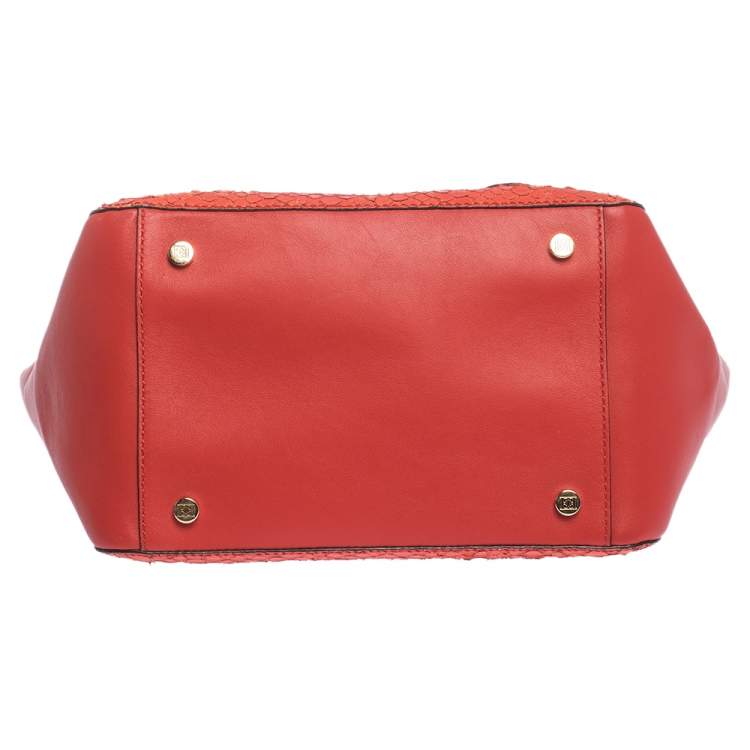 Pre Owned Escada Orange Python Embossed Leather Satchel