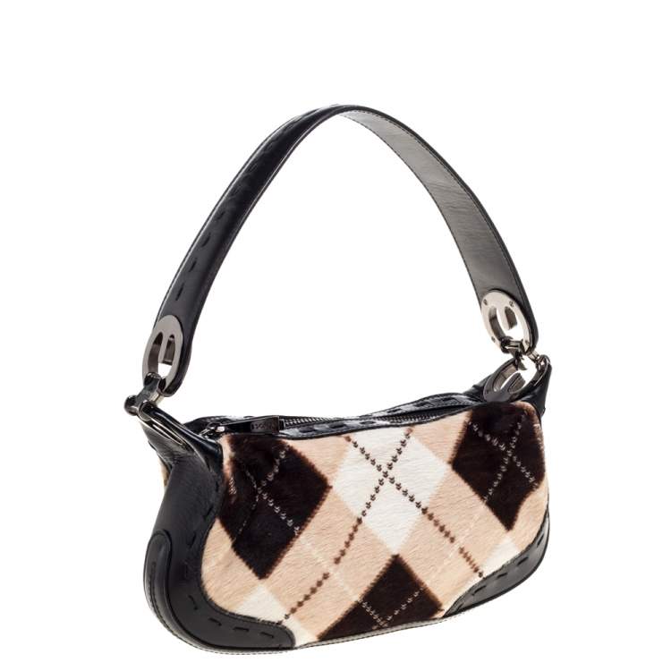 Pre Owned Escada Black/Multicolor Calfhair and Leather Shoulder Bag