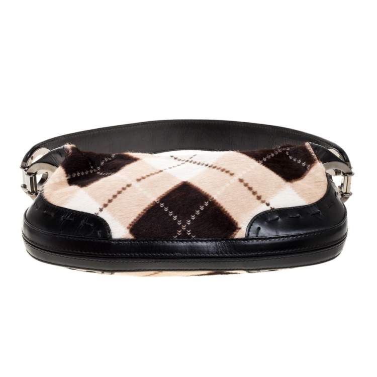 Pre Owned Escada Black/Multicolor Calfhair and Leather Shoulder Bag