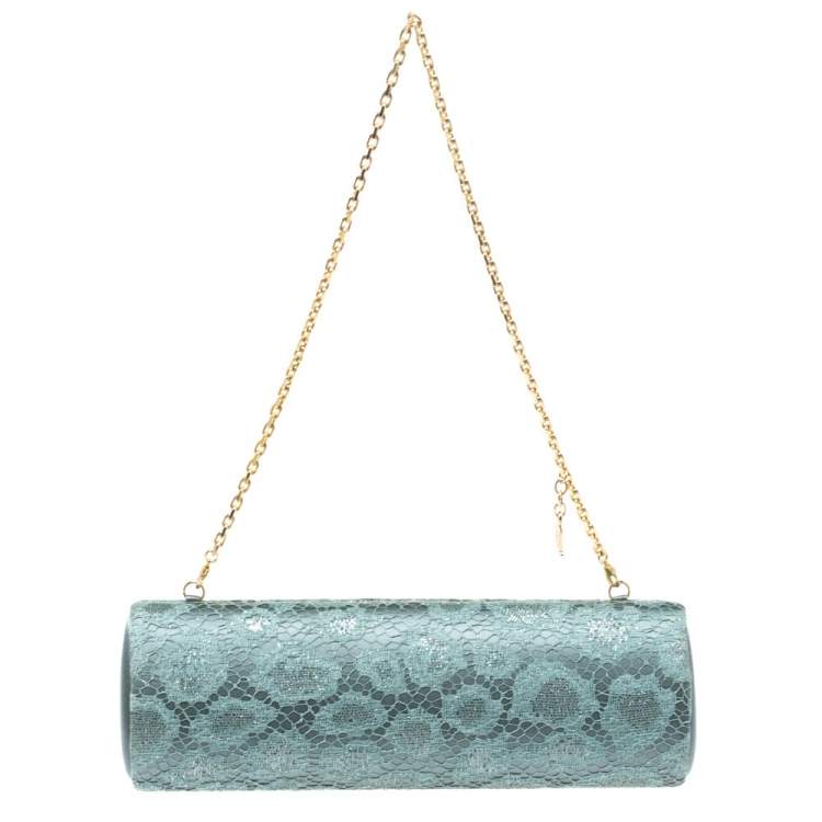 Pre Owned Escada Powder Blue Lace and Satin Chain Clutch