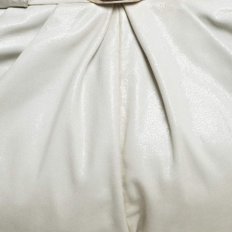 Pre Owned Escada White Crackled Patent Leather Frame Hobo