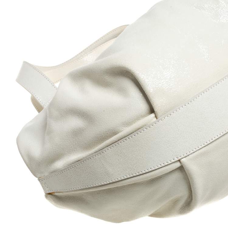 Pre Owned Escada White Crackled Patent Leather Frame Hobo