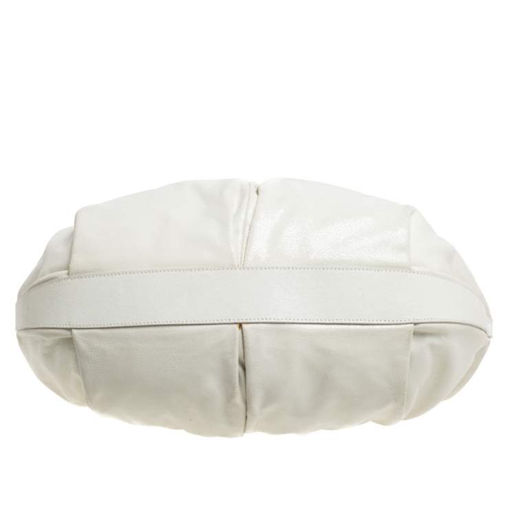 Pre Owned Escada White Crackled Patent Leather Frame Hobo