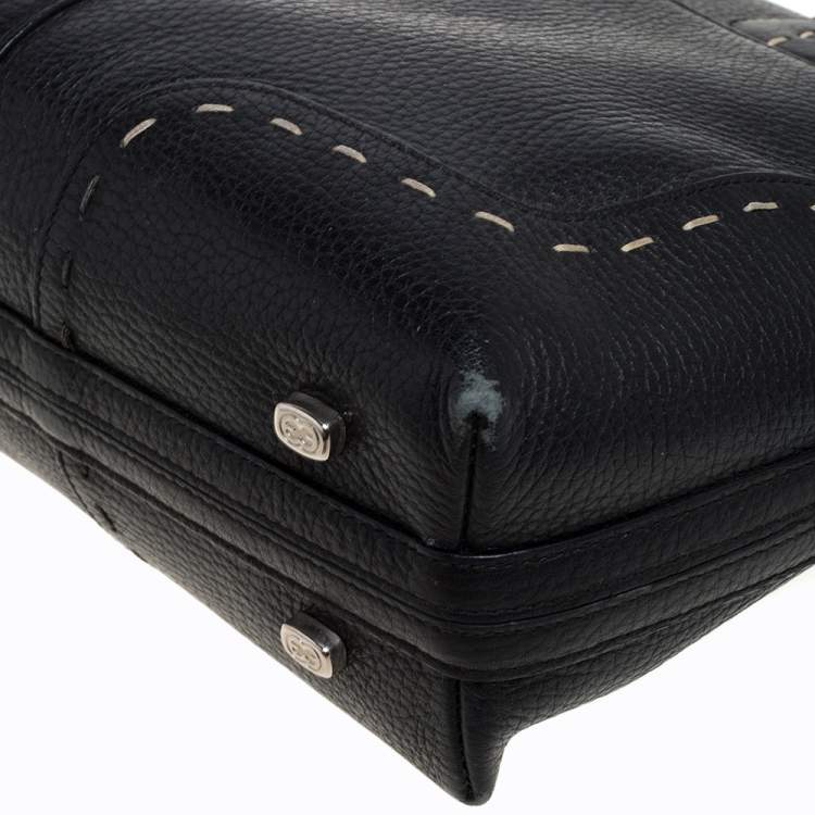 Pre Owned Escada Black Leather Front Pocket Satchel