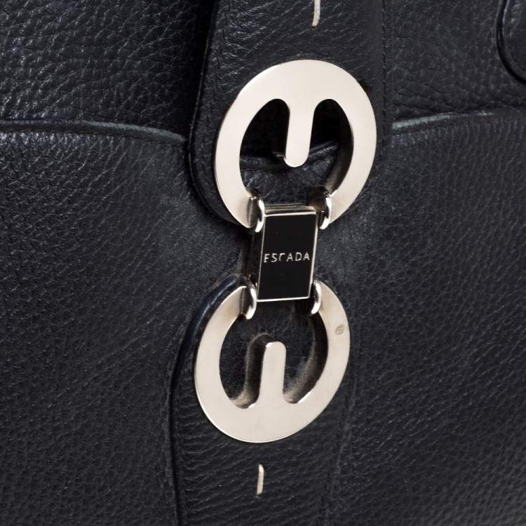 Pre Owned Escada Black Leather Front Pocket Satchel