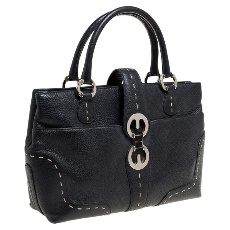 Pre Owned Escada Black Leather Front Pocket Satchel