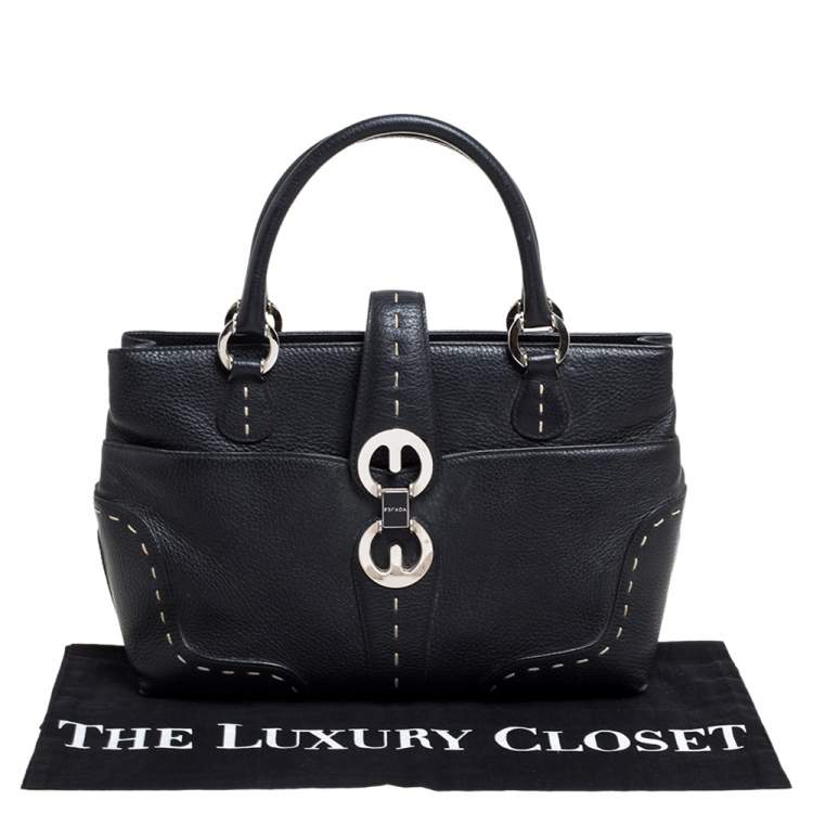 Pre Owned Escada Black Leather Front Pocket Satchel