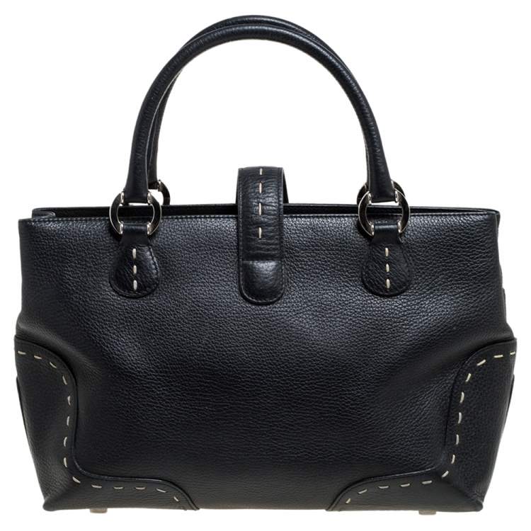 Pre Owned Escada Black Leather Front Pocket Satchel