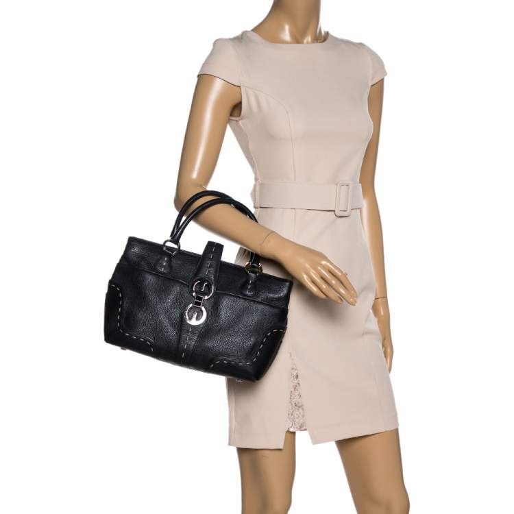 Pre Owned Escada Black Leather Front Pocket Satchel