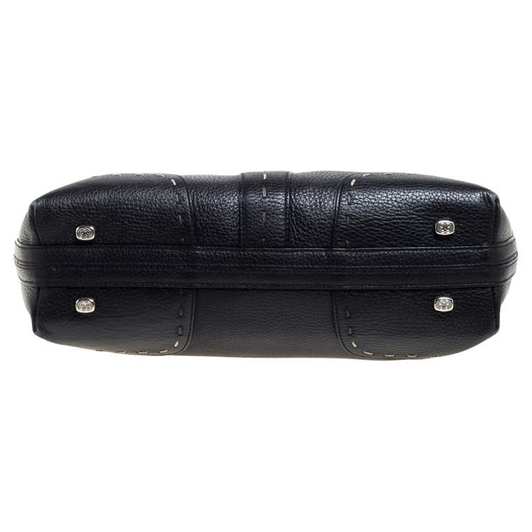 Pre Owned Escada Black Leather Front Pocket Satchel