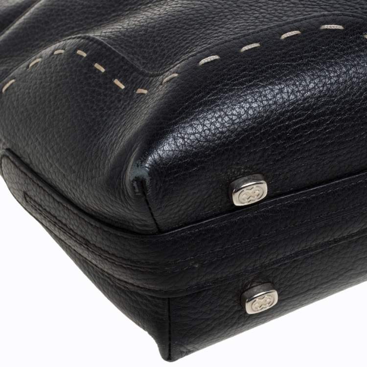Pre Owned Escada Black Leather Front Pocket Satchel