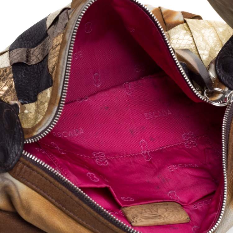 Pre Owned Escada Multicolor Snakeskin Embossed and Leather Mixed Media Shoulder Bag