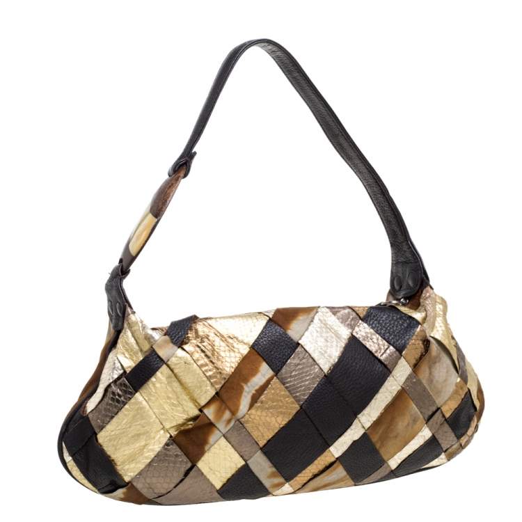 Pre Owned Escada Multicolor Snakeskin Embossed and Leather Mixed Media Shoulder Bag