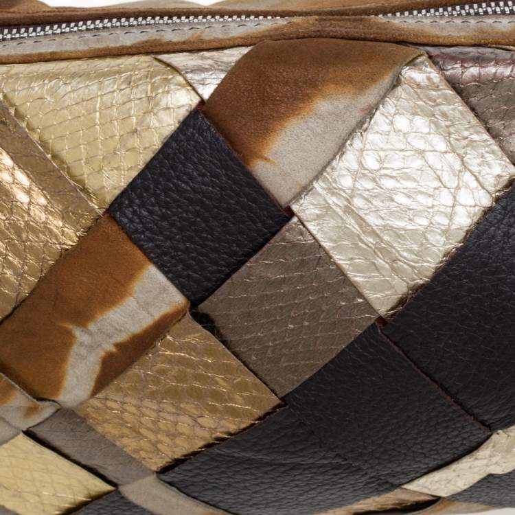 Pre Owned Escada Multicolor Snakeskin Embossed and Leather Mixed Media Shoulder Bag
