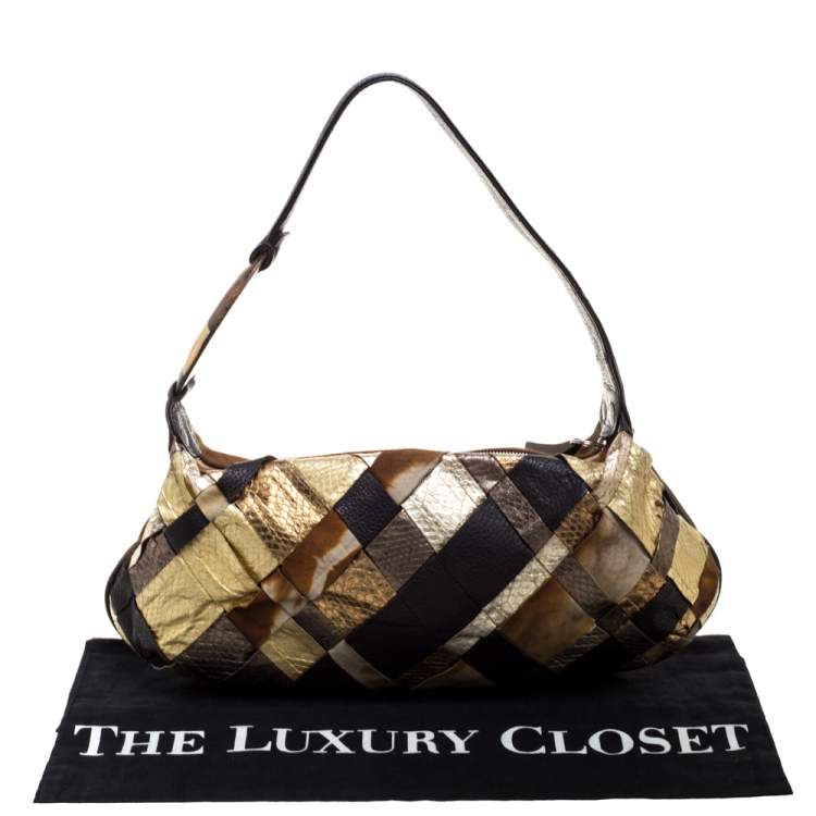 Pre Owned Escada Multicolor Snakeskin Embossed and Leather Mixed Media Shoulder Bag