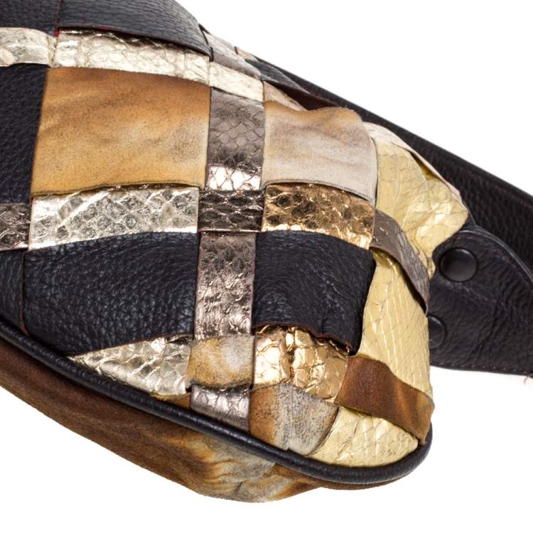 Pre Owned Escada Multicolor Snakeskin Embossed and Leather Mixed Media Shoulder Bag
