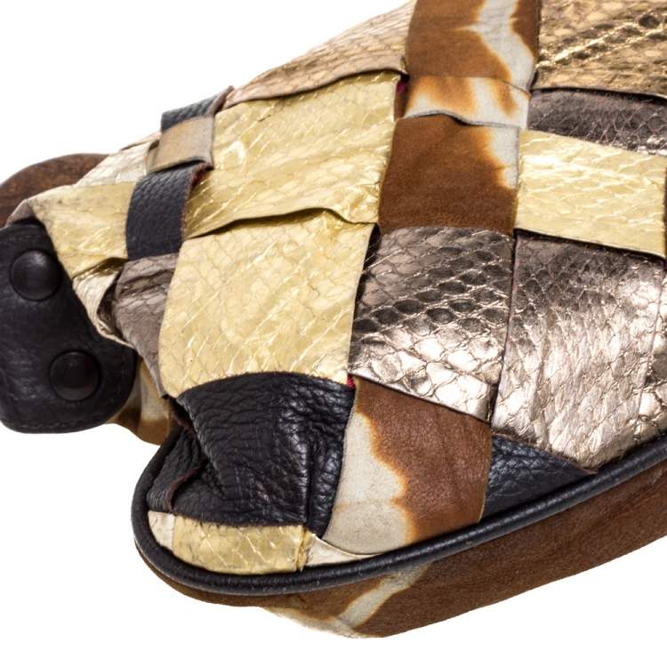 Pre Owned Escada Multicolor Snakeskin Embossed and Leather Mixed Media Shoulder Bag